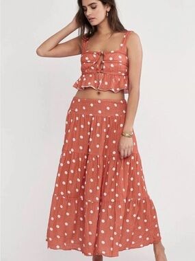 Jen Pirate Booty Polka Dot Tiered Maxi Skirt set in Rust color